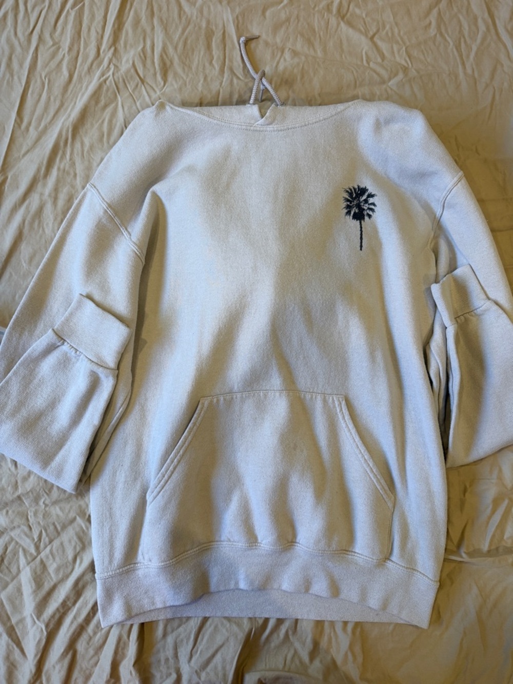 Kids Cream Palm-Embroidered Hoodie Sweatshirt